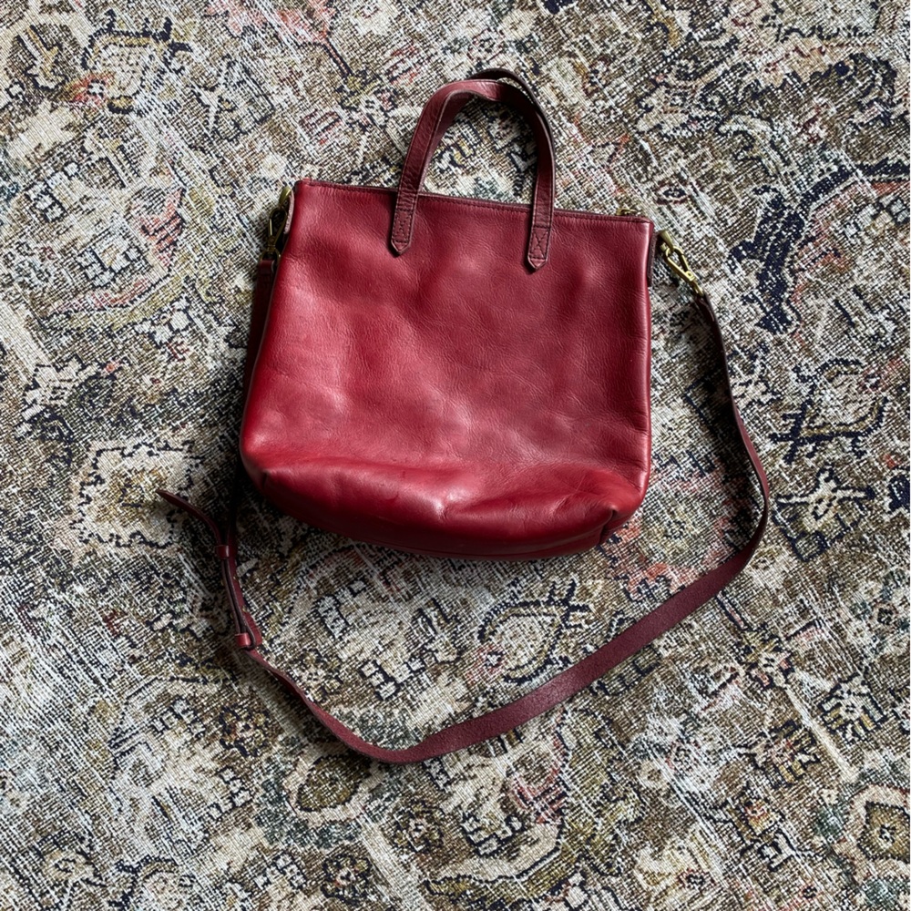 Madewell Red Leather Tote Bag